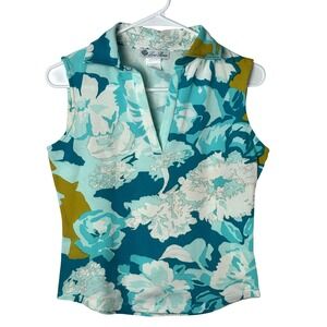 Loro Piana Sleeveless Polo Women 42 Small Blue Floral V-Neck Pique Cotton Italy